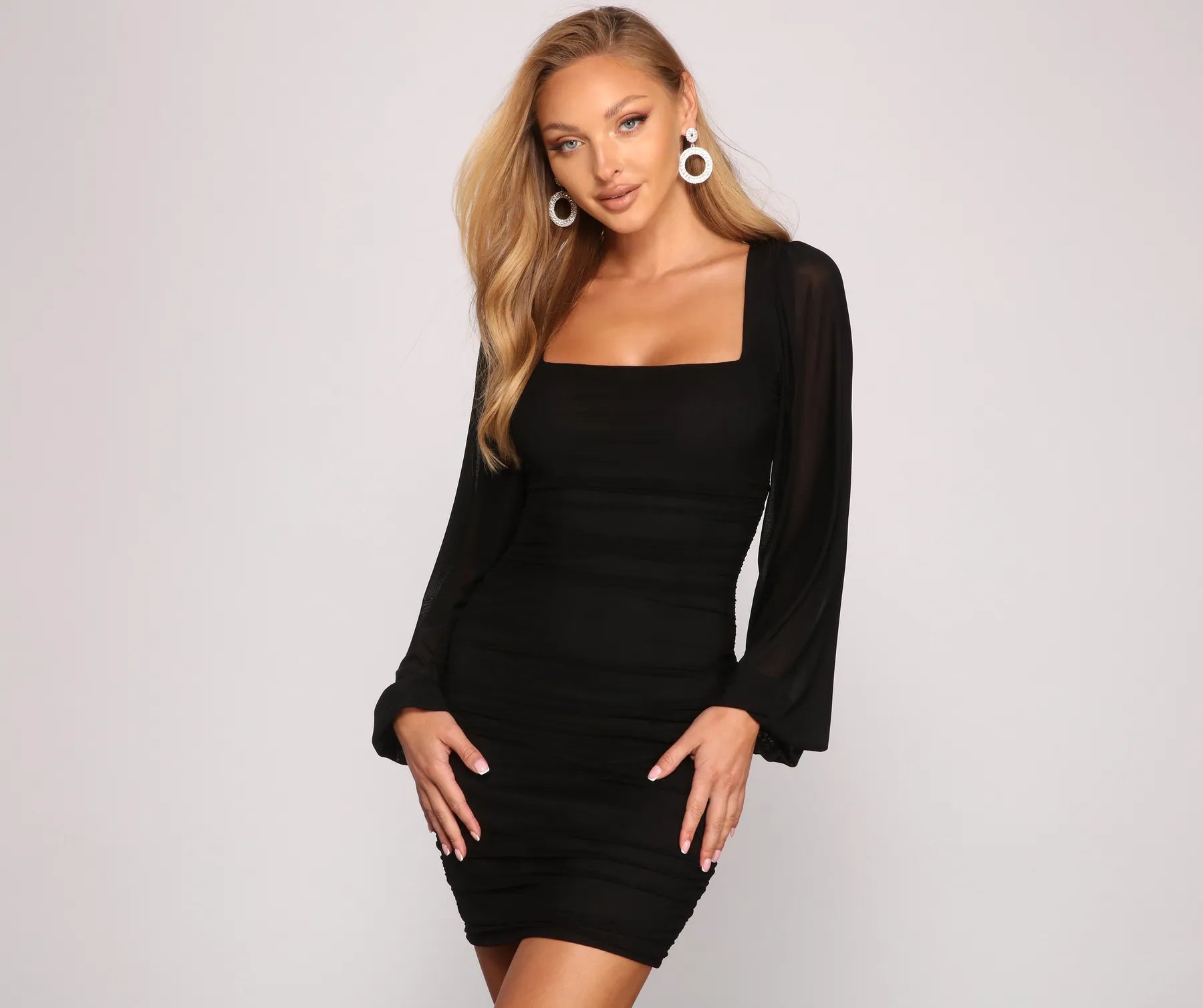 Forever Chic Mesh Bodycon Mini Dress Dapper Women's Bow - adorned