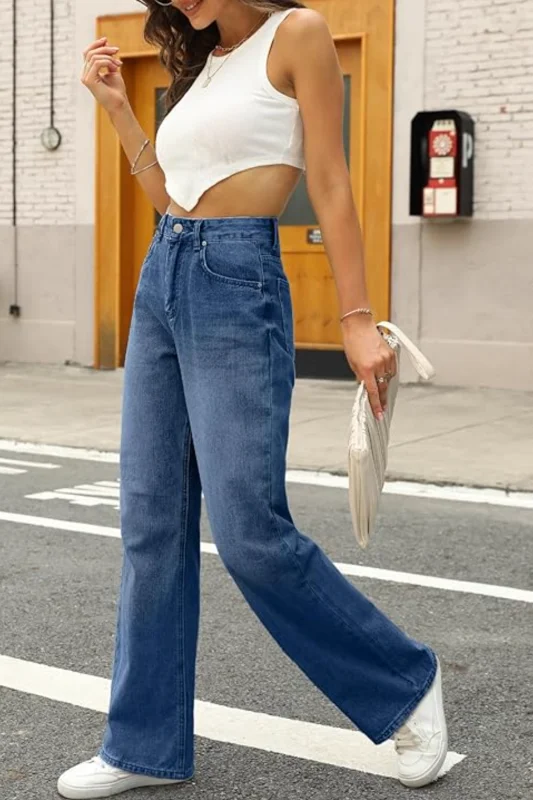 High Rise Wide Leg Jeans Dynamic Women's Moto