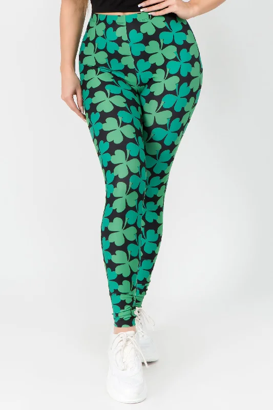 Lucky 4-Leaf Clover Printed Leggings Feminine Women's Soft 