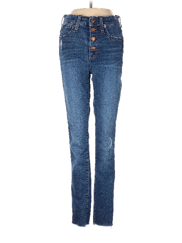 Mid-Rise Skinny Jeans in Medium Wash Artistic Women's Hand - painted