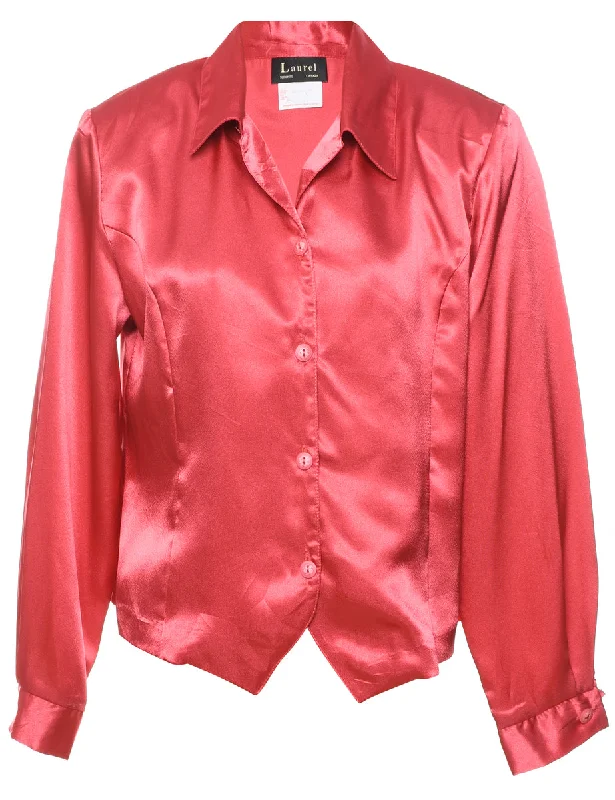 Cropped Satin Evening Blouse - L Sleek Women's Metallic