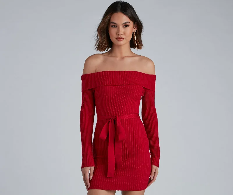 Wrap Me In Glam Ribbed Mini Dress Cozy Women's Sherpa - lined