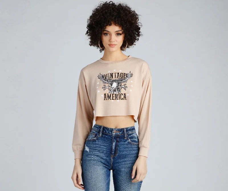Vintage America Cropped Sweatshirt Relaxed Women's 