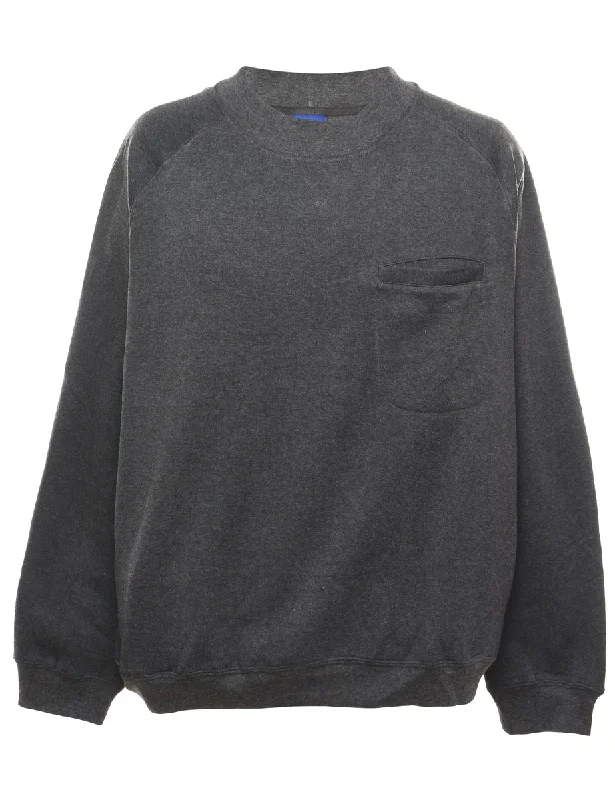 Dark Grey Plain Pocket Detail Sweatshirt - XL Modern Women's Tech