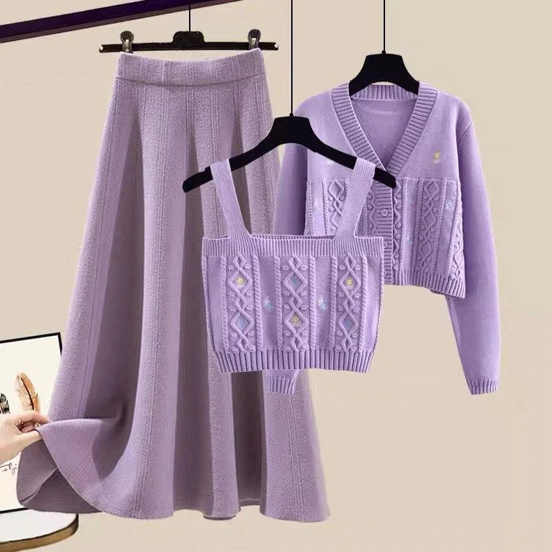 Lilac Mist Woolen 3 Pc Coord Set Feminine Women's Soft 