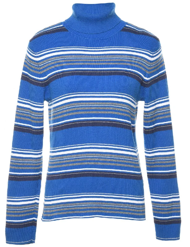 Striped Turtleneck Jumper - S Laid - back Women's Vibe