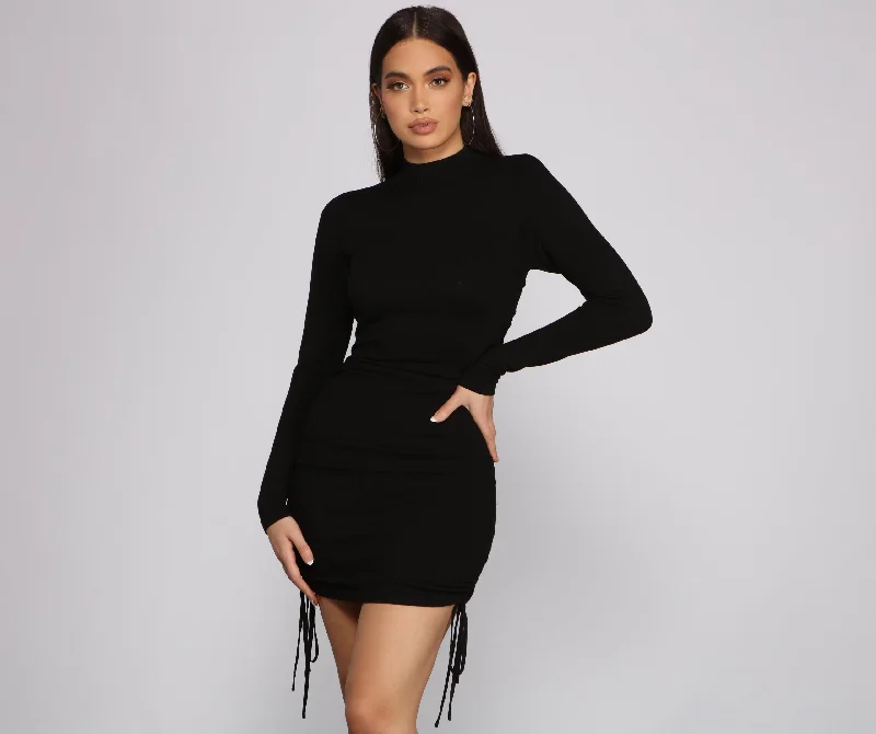 Keeping Knit Real Ruched Mini Dress Elegant Women's 