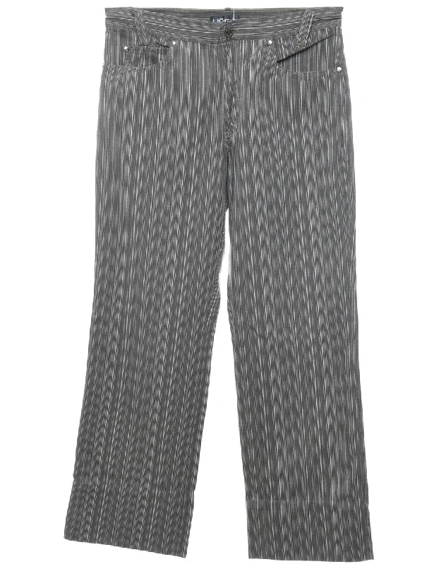 Striped Dark Grey Straight-Leg Trousers - W34 L32 Earthy Women's 