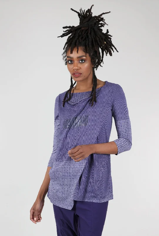 Pointillist 3/4 Drape Tee, Azure Print Polished Women's Silk