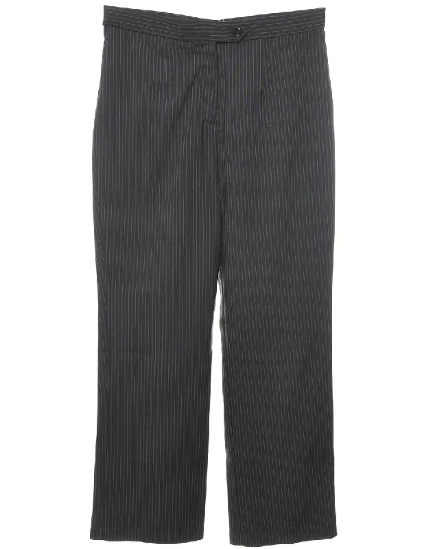 Pinstriped Black Casual Trousers - W35 L32 Vintage Women's 1970S 