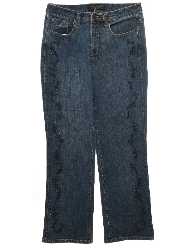 Dark Wash Beaded Jeans - W30 L29 Sleek Women's 