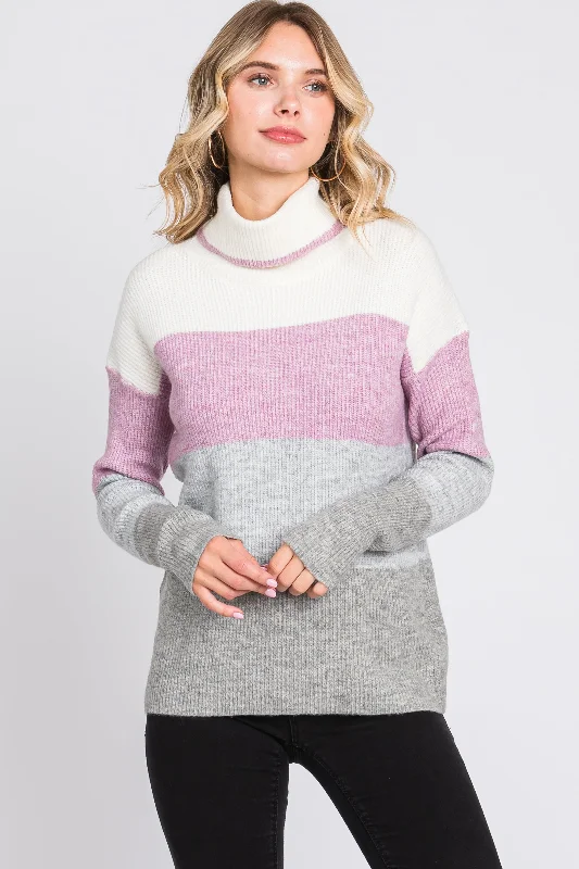 Multi-Color Color Block Turtleneck Sweater Trendy Women's 