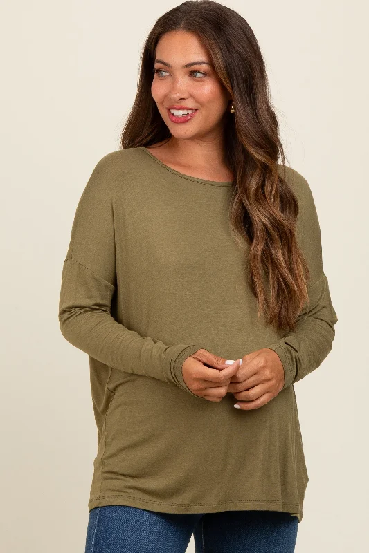 Olive Drop Shoulder Maternity Long Sleeve Top Modern Women's 