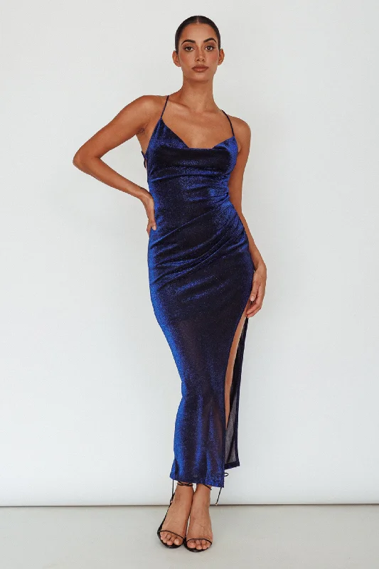 Moonstone Side Split Strappy Back Midi Dress Blue Relaxed Women's 