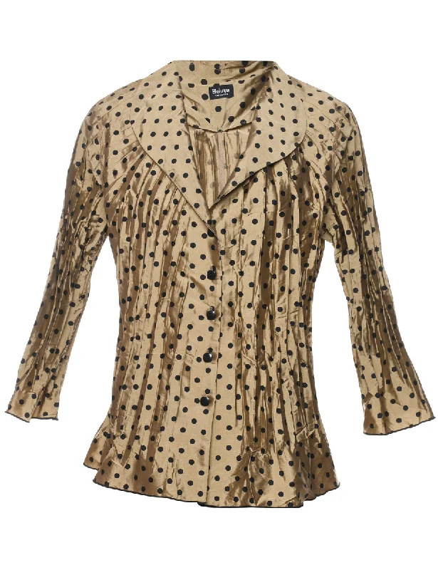 Polka Dots Evening Blouse - L Feminine Women's Soft 