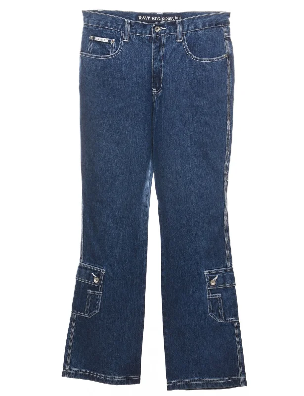 Medium Wash Flared Y2K Cargo Jeans - W32 L31 Polished Women's Silk