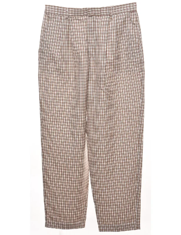 Checked Brown & White Tapered Trousers - W30 L30 Disco