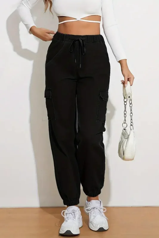 Cargo Denim Joggers - Black Disco