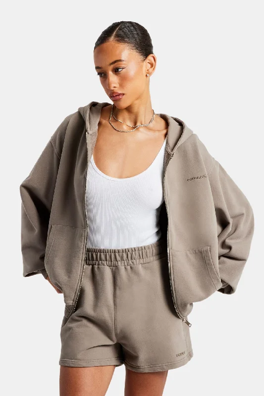 Cernucci Zip Through Hoodie - Taupe Bold Women's Animal Print