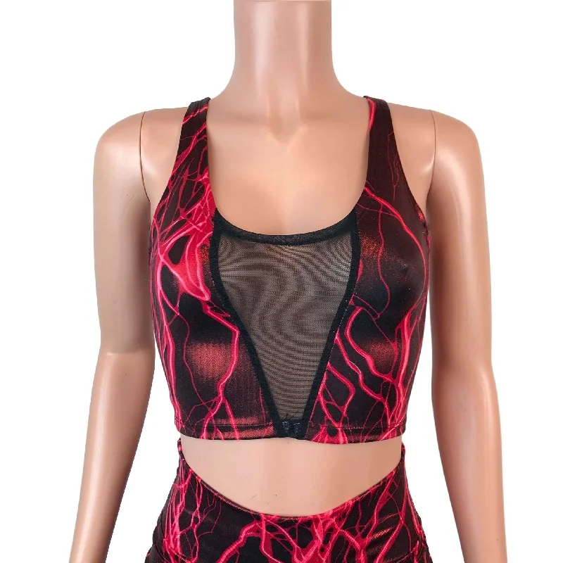 Mesh Inset Crop Tank - Red Lightning Metallic Classic Women's Tweed
