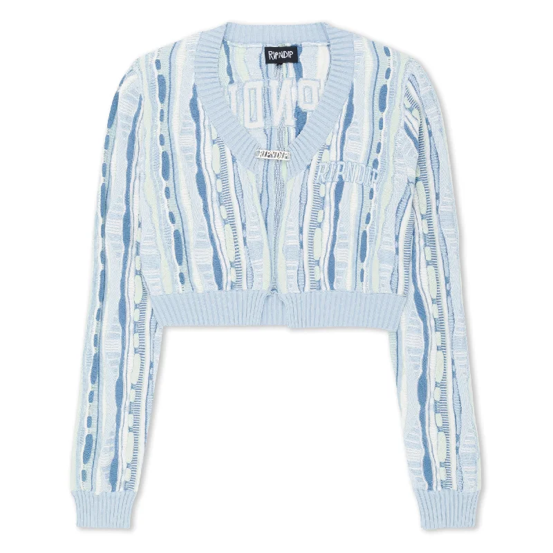 Corded Knit Cropped Long Sleeve (Light Blue) Youthful Women's Anime - inspired