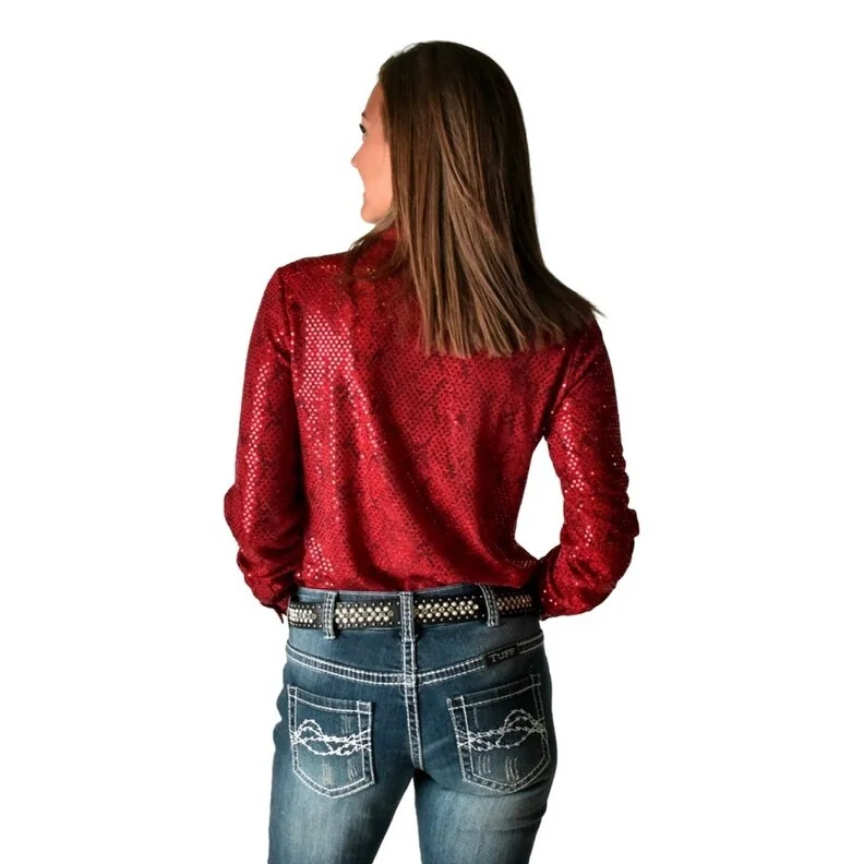 Cowgirl Tuff Western Shirt Womens L/S Button Snakeskin Red 100685 Sleek Women's 