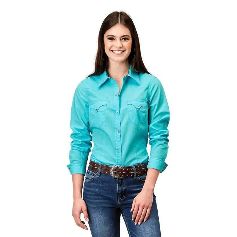 Roper Western Shirt Womens L/S Solid Turquoise 03-050-0060-0323 BU Laid - back Women's Style