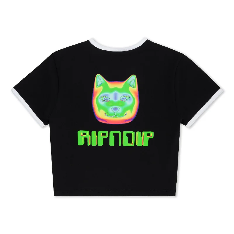 Thermal Nermal Cropped Ringer Tee (Black) Earthy Women's Hemp - based