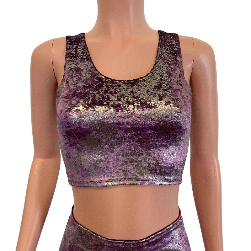 Crop Tank Top - Plum/Gunmetal Gilded Velvet Athletic Women's 