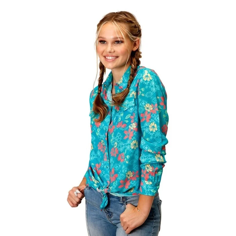 Roper Western Shirt Womens L/S Snap Turquoise 03-050-0590-0457 BU Stylish Women's Tropical 