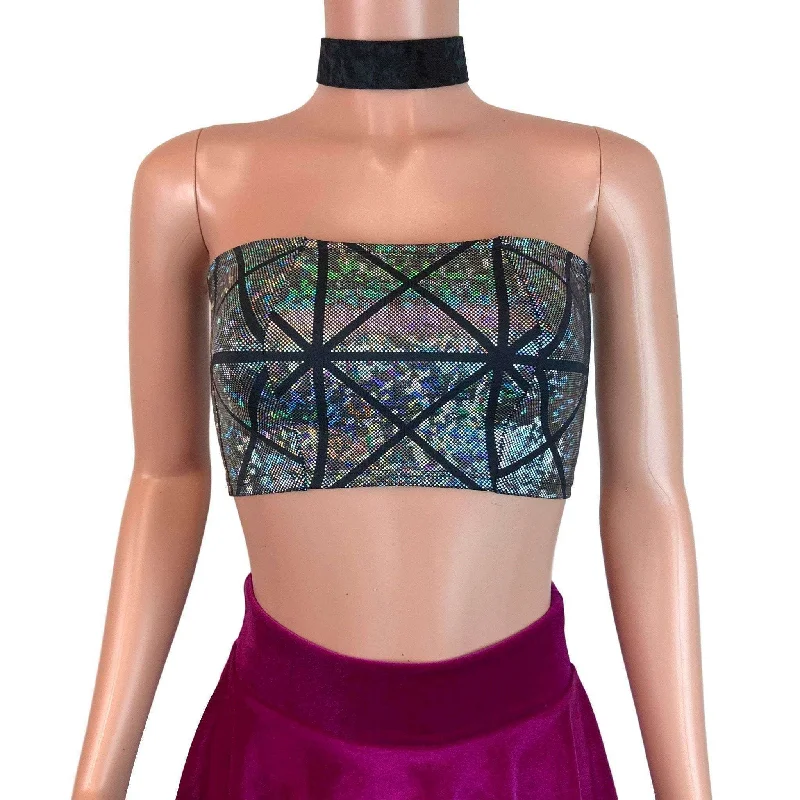 Tube Top Bandeau - Silver Glass Pane Holographic Preppy Women's College