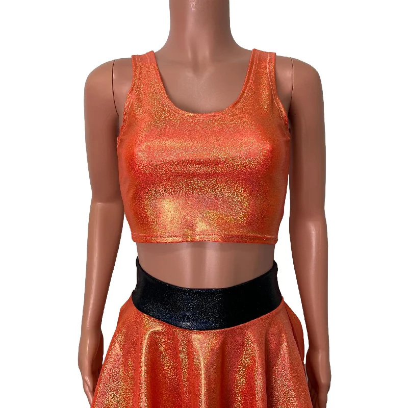 Crop Tank Top - Orange Sparkle Holographic Sharp Women's Italian