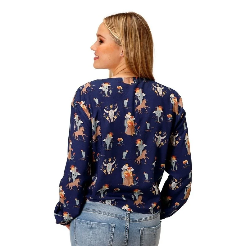 Roper Western Shirt Womens L/S Button Blue 03-050-0590-6123 BU Compression