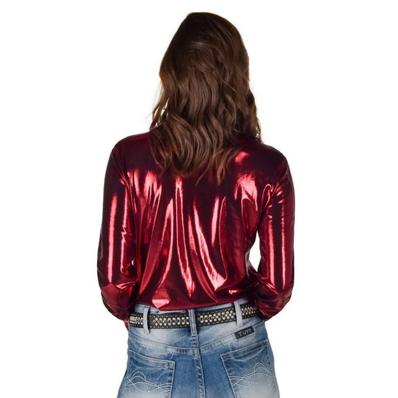 Cowgirl Tuff Western Shirt Womens L/S Shiny Metallic Red 100786 Athletic Women's 