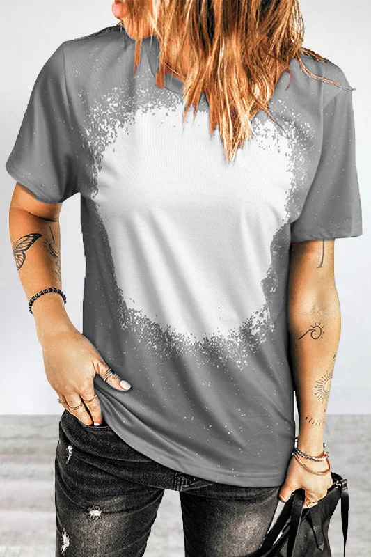Casual Print Patchwork O Neck T-Shirts Modern Women's 