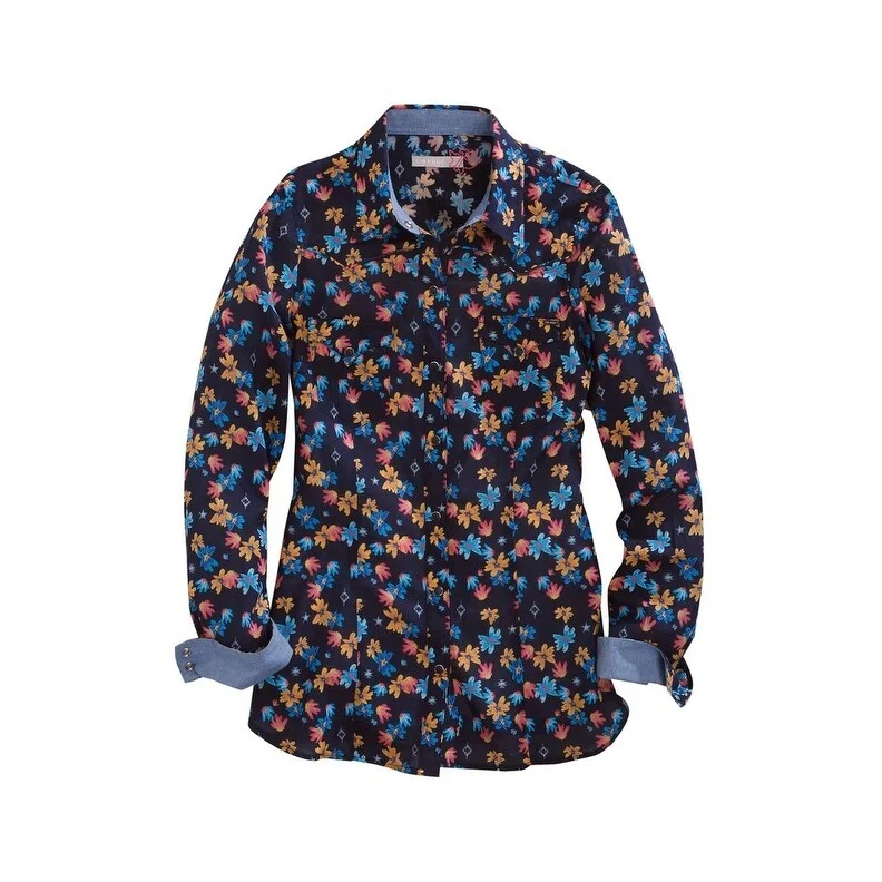 Tin Haul Western Shirt Women Long Sleeve Snap Blue 10-050-0064-0726 BU Refined Women's Velvet