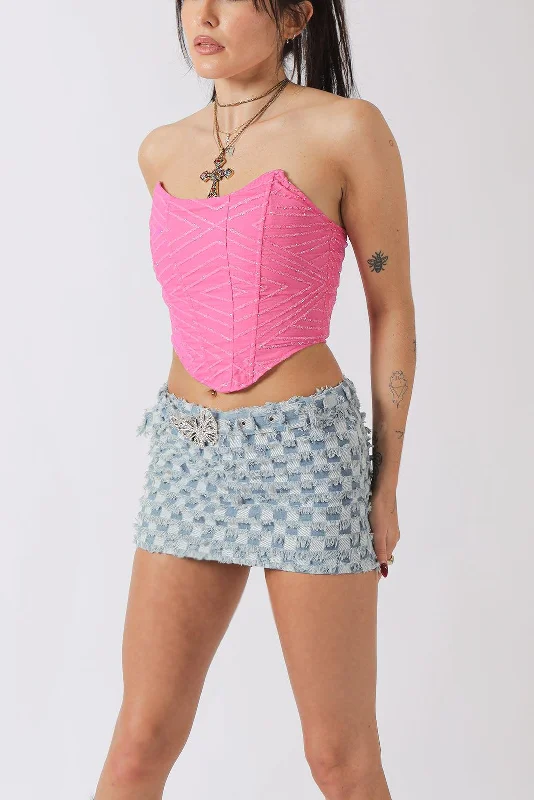 Xtina Glitter Encrusted Party Sparkle Corset Feminine Women's Soft 