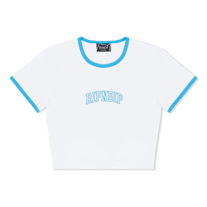 Team Spirit Cropped Ringer Tee (White) Cozy Women's Sherpa - lined
