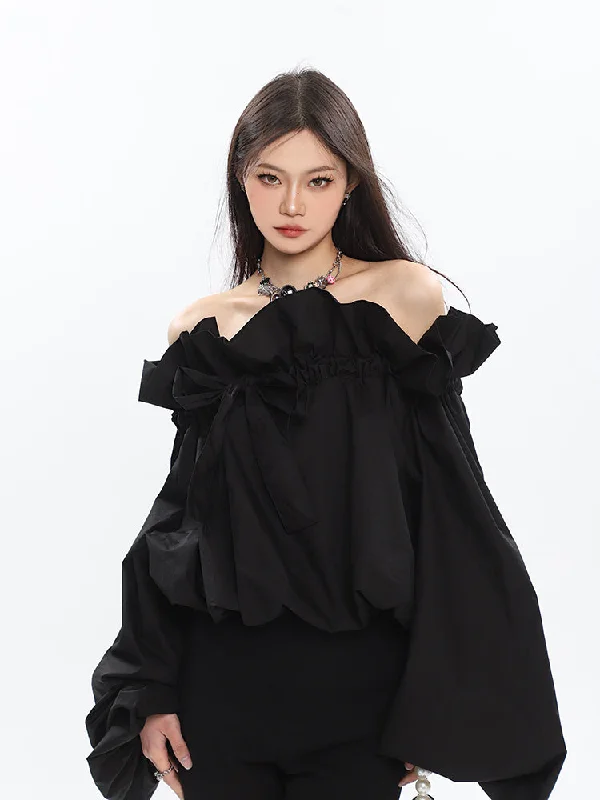 Ruffle Off Shoulder Crop Top Elegant Women's 