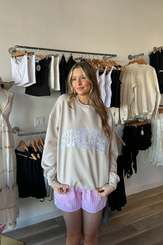 Varsity Embroidered Sweatshirt in Tan Luxurious Women's High -  end