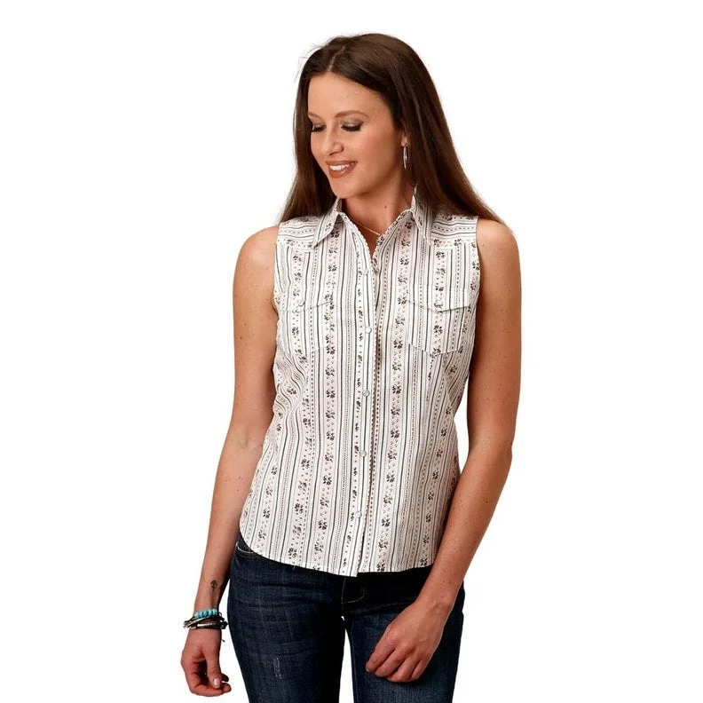 Roper Western Shirt Womens Stripe Sleeveless White 01-052-0019-3058 WH Gym