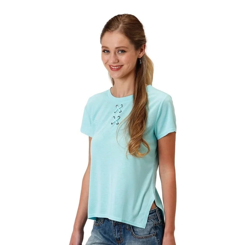 Roper Western Shirt Womens S/S Scoop Turquoise 03-039-0513-4057 BU Contemporary 