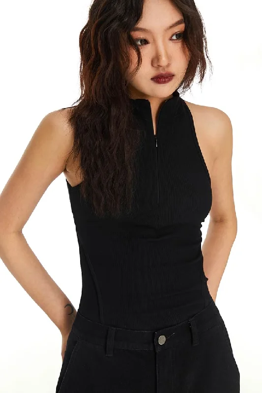 High-Neck Cutout Zip Vest Top Sporty Women's Tennis