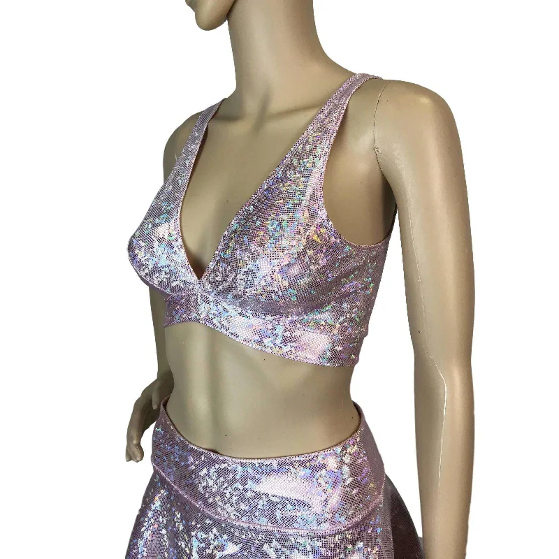 Blush Pink Shattered Glass Holographic Bralette Monochromatic All - in - one