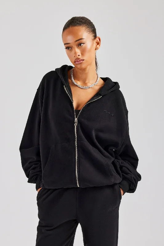 Oversized Zip Hoodie - Black Traditional Women's 