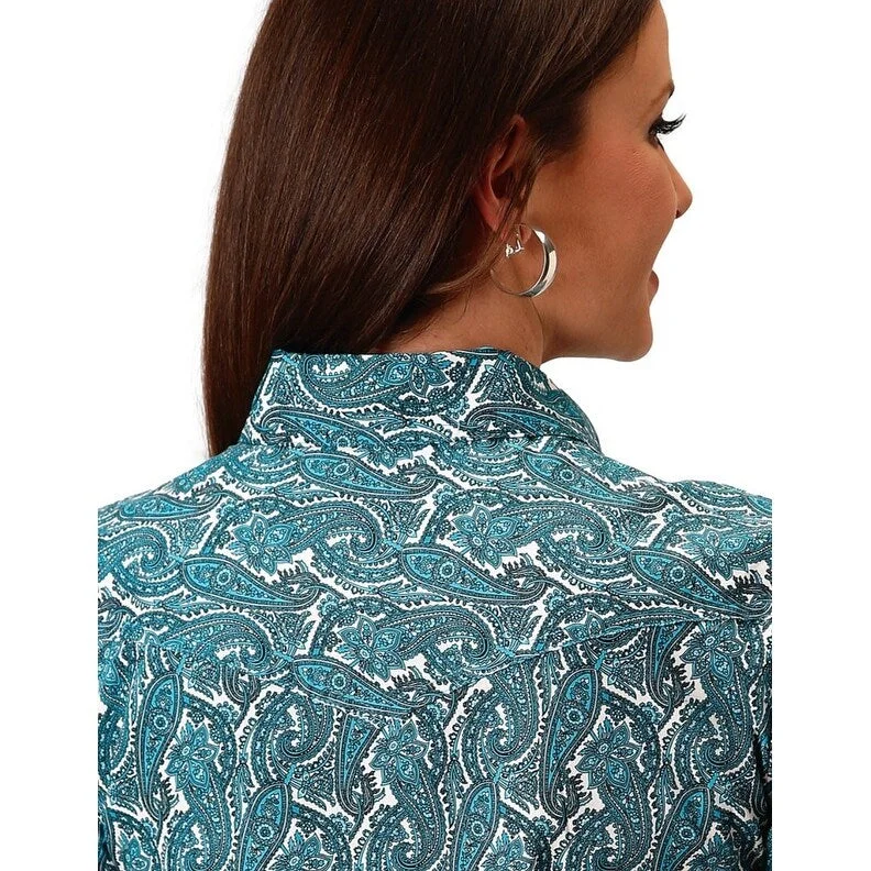 Roper Western Shirt Womens S/S Snap Turquoise 03-051-0225-2016 BU Traditional Women's 