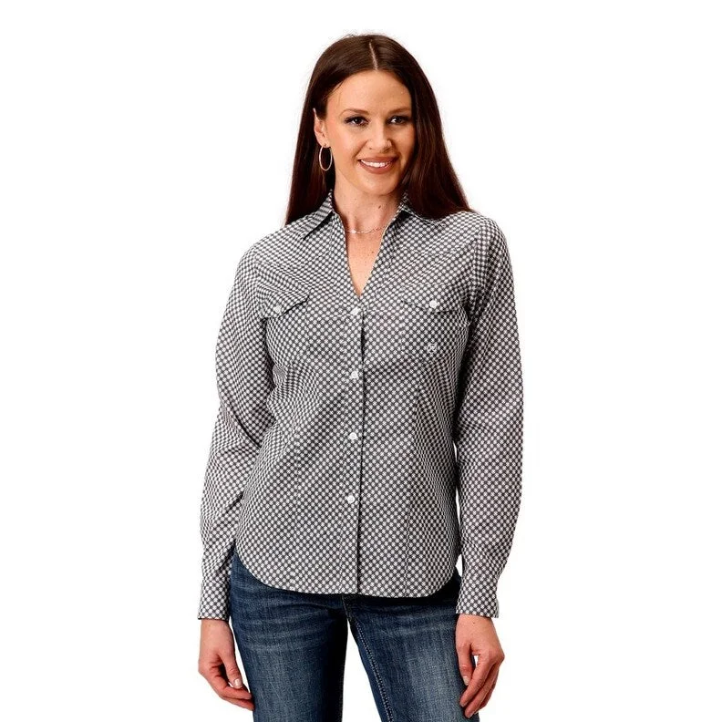 Roper Western Shirt Womens L/S Stretch Snap Gray 03-050-0325-2021 GY Contemporary 