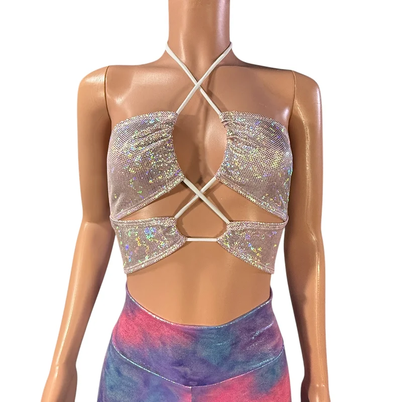 X-String Halter Top in Light Pink Shattered Glass Women