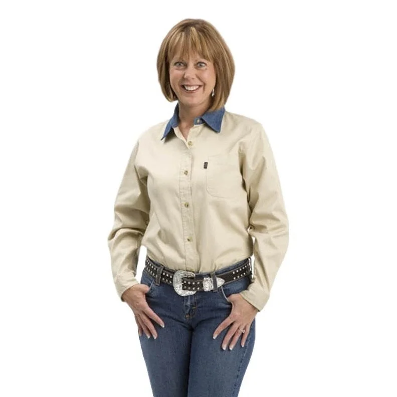 Roper Western Shirt Womens L/S Solid Button Khaki 06-050-0612-0162 KH Sophisticated Women's 
