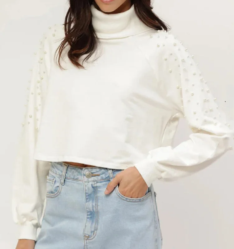 LEZ A LEZ BLANCO PEARL CROP SWEATER Laid - back Women's Style